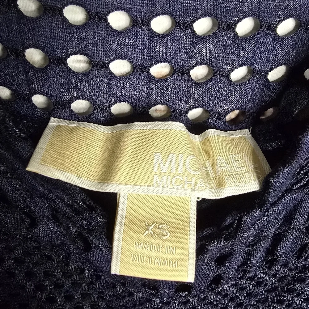 Michael Kors Sleeveless Midi Eyelet Navy Blue Dress Size XS NEW!‎